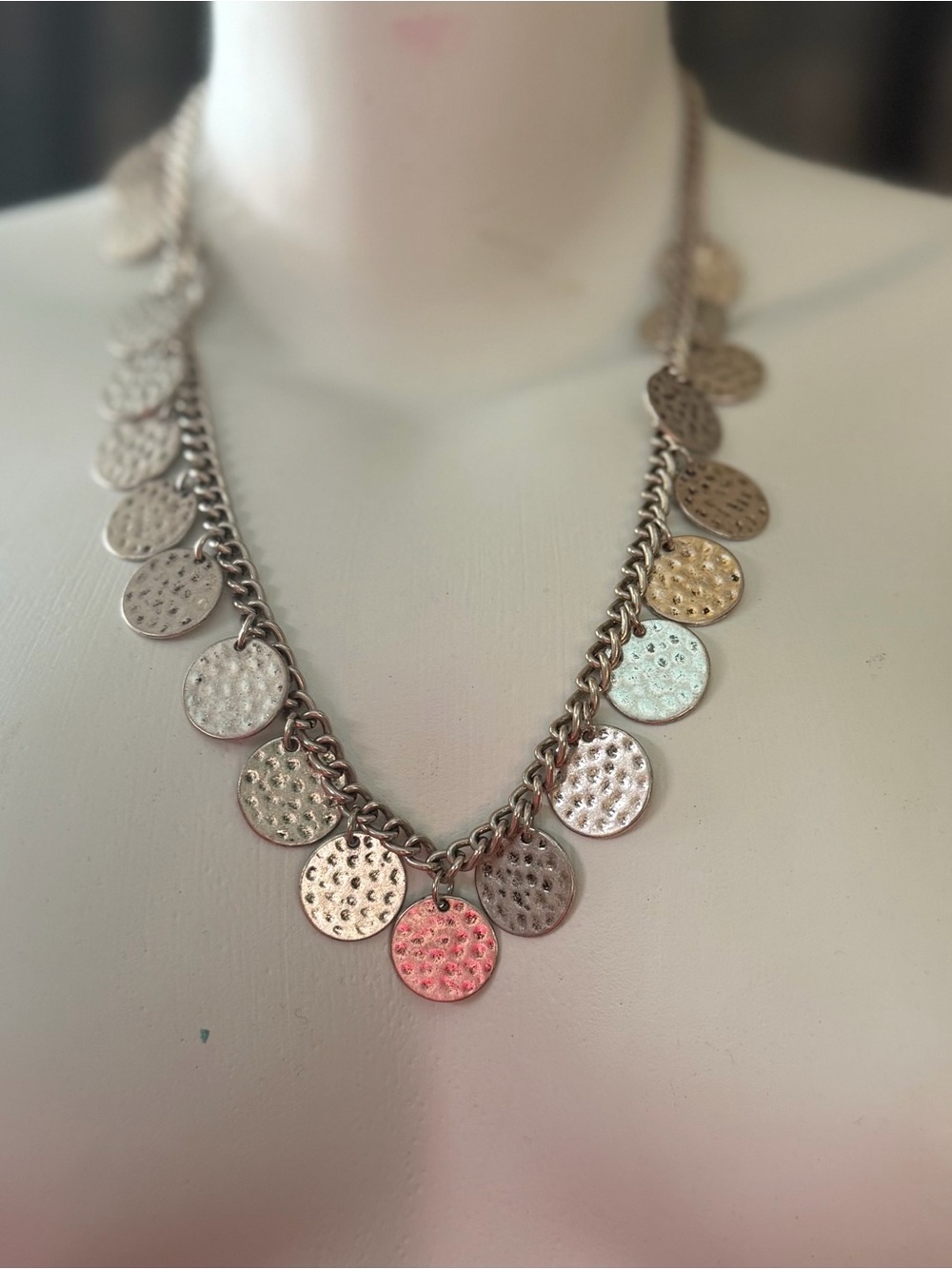 Hammered Silver Disc Charm Necklace - Women Jewelry